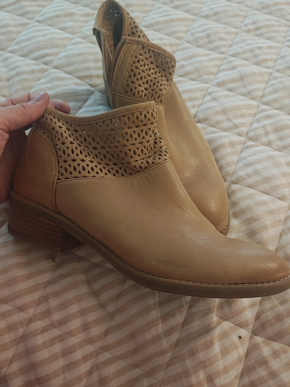 Comfortiva Tan Perforated Ankle Booties